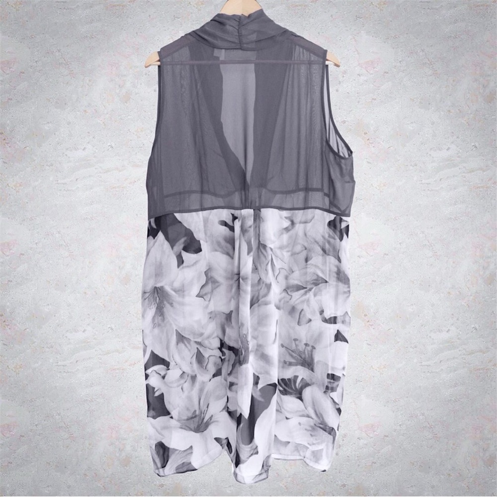 George Simonton Draped Printed Chiffon Duster Vest, NWT 2X Grey A253680 - Picture 7 of 13